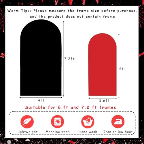 2PCS Black & Red Arch Backdrop Covers for Arch Stand (7.2ft + 6ft) – Spandex Fitted Stand Covers for Weddings Baby Showers Birthday Party Supplies Decor & Photo Booths(Only Cover) - Image 6