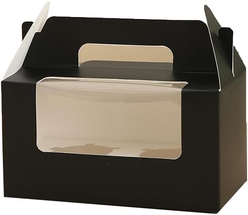 JIYIXhylera 100 Pack Black Cupcake Boxes with Handle, 2 Cavity Kraft Paper Muffin Boxes with Clear Window, 6.49x3.74x3.54 Inch Cupcake Containers for Wedding, Birthday, Christmas Party Favors by Unknown
