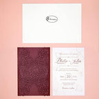 FOMTOR Laser Cut Wedding Invitation Set with Envelopes & Inserts & Seals – Perfect for Weddings, Bridal Showers, Engagements & Anniversary Celebrations - Red, 40pcs - Image 4