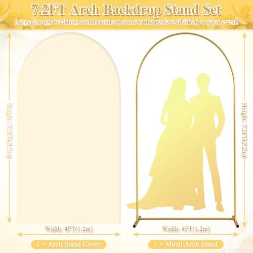 Jupwalz Arch Backdrop Stand and Cover Set, Metal Arch Stand with Rich Balloon Tool for Wedding Birthday Baby Shower Graduation Event Balloon Flowers Decor, Easy to Assemble (7.2FT, Beige) - Image 5