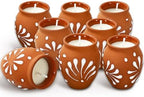 JarThenaAMCS 12 Pcs Cantaritos De Barro Mexicanos Candles Mini Terracotta Clay Pottery Candle Brown White Floral Decorative Mexican Candle for Cinco De Mayo Party Decoration Gifts by JarThenaAMCS