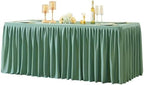 Wish Care Sage Green Polyester Table Clothes for 4 Foot Rectangle Tables, Wrinkle Free Fitted Table Cover with Pleated Ruffle Table Skirt for Birthday Party Wedding Trade Show Event Display by WishCare