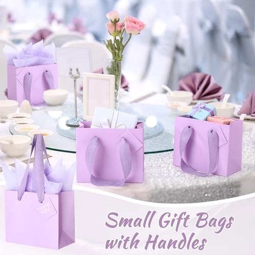 Zhanmai 100 Pcs 4.7 x 2.4 x 3.9 Inch Mini Gift Bags Bulk, Light Purple - Image 4