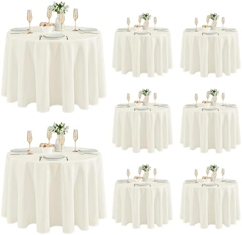 Fitable 8 Pack Ivory Round Tablecloths 120 Inch for 48"-96" Tables by Fitable