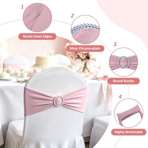 Babenest 50PCS Spandex Chair Sashes Bows with Buckle Dusty Pink - Image 4