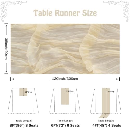 Fanami 6 Pack Cheesecloth Table Runner -10FT Beige Boho Gauze Cheese Cloth Table Runner 120 Inches Long Rustic Sheer Fabric Centerpieces for Wedding Birthday Party Bridal Baby Shower Decorations - Image 4