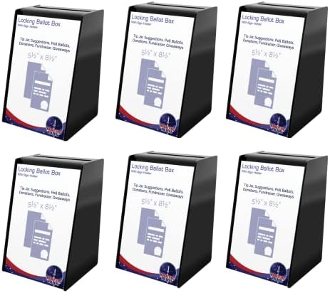 Marketing Holders 6 Pack Black Acrylic Charity Donation Ballot Box Black Acrylic with 5.5" x 8.5" Slide in Header Sign Holder Countertop Collection Contest Suggestion Bin by MarketingHolders