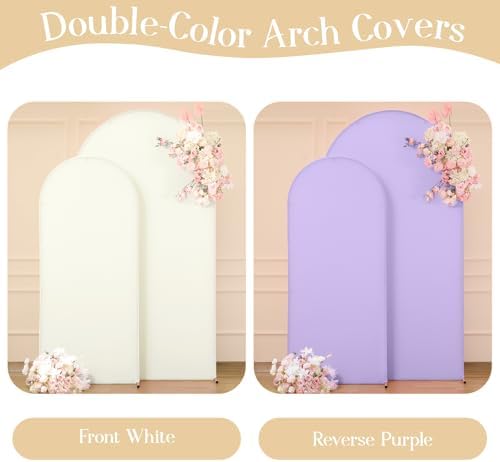 Cream Purple Arch Backdrop Cover Set of 2 Spandex Arch Covers 7.2 and 6ft Wedding Birthday Party Arch Covers Stretchy Backdrop Bridal Baby Shower Biege Lavender Arch Stand Cover - Image 2