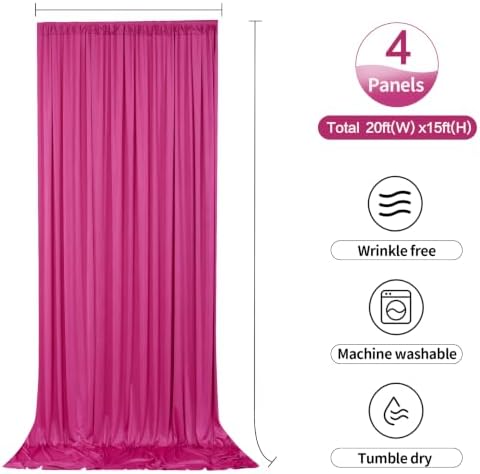 20ftx15ft Hot Pink Backdrop Curtains for Parties, Wrinkle Free Polyester Hot Pink Photo Backdrop Drapes 4 Panels 15 ft Long Back Drop Cloth for Wedding Birthday Photography Background Party - Image 5