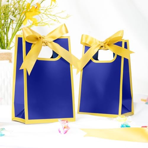 AmazingSpark 50 Pcs Royal Blue Gold Mini Gift Bags Bulk 6.3 x 3.9 x 2.8 Inch Party Favors Elegant Small Gift Bags with Handles and Ribbon Bows for Wedding Birthday Bridal Baby Shower Party Favors - Image 3