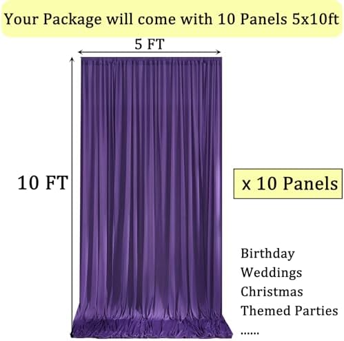 50ftx10ft Wrinkle Free Purple Backdrop Curtains for Parties, 10 Panels 5x10ft Thick Polyester Backdrop Drapse for Weddings Birthday Photography Background Curtains - Image 3