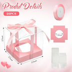 Thenshop 50 Pcs Clear Cupcake Boxes Individual 3.5 Inch, Pink - Image 2