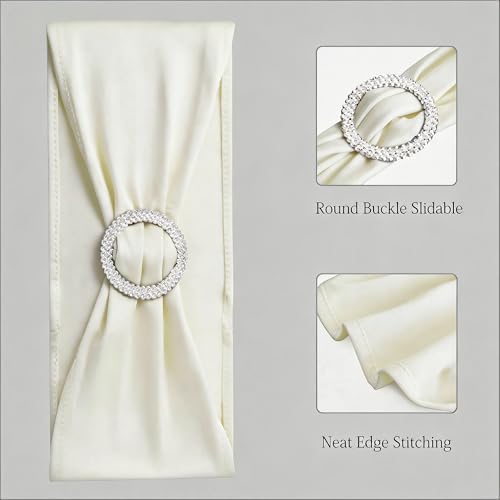 50 Pack Spandex Ivory Chair Sashes Bows with Slider Buckles for Wedding Party Feast Banquet Restaurant Event Bridal Baby Shower Decoration - Image 4