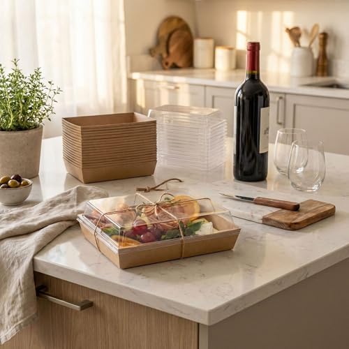 50 Pack 8x6in Charcuterie Board Boxes with Clear Lids, Paper Containers - Image 5