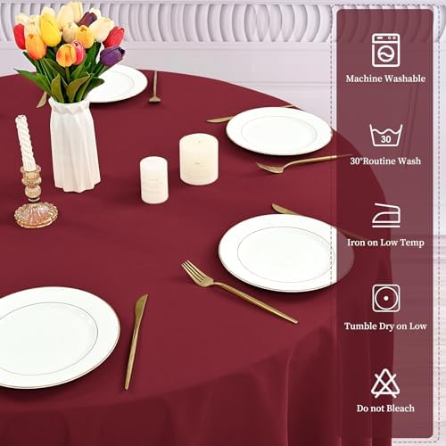 YMHPRIDE 6 Pack Round Tablecloth Burgundy Table Cloth 120 Inch Polyester Round Table Cloth,Burgundy Tablecloths Round Washable Fabric Table Covers for Wedding,Party,Dining,Banquet - Image 4