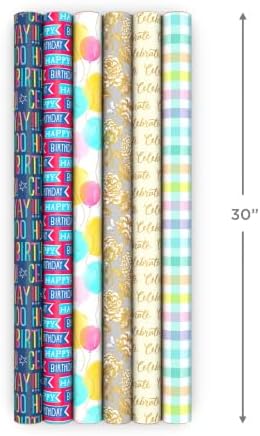 Hallmark Wrapping Paper Rolls for All Occasions (Birthday, Plaid, Flowers) - Image 3