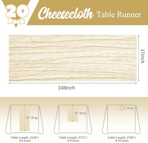 20 Pack Ivory Table Runner 17 x 108inch Cheesecloth Table Runner Rustic Boho Gauze Sheer Fabric Cheese Cloth Table Runners for Wedding Party Bridal Baby Shower Birthday Spring Table Decor - Image 3