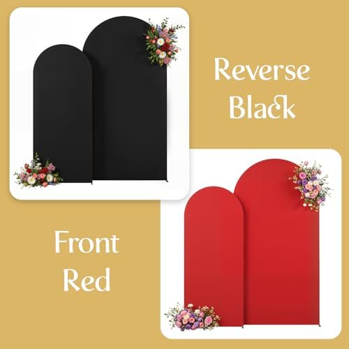 Black and Red Arch Backdrop Cover 7.2FT 6FT Wedding Arch Covers Stretchy Backdrop Set of 2 Spandex Fitted Double-Color Fabric Backdrops for Party Baby Shower Birthday Decoration - Image 5