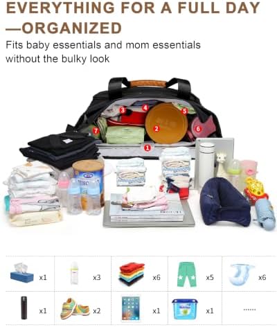 FHELAD Diaper Bag Tote for Women, Baby Diaper Bag 16L (Black) - Image 6