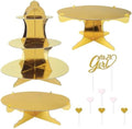 Beistle It’s A Girl Dessert Display Bundle – Gold Metallic Cupcake Stand, 2-Tier Cake Stands & Glitter “It’s A Girl” Cake Topper with Heart Picks, Baby Shower & Reveal Party Supplies for Food Tables by Beistle