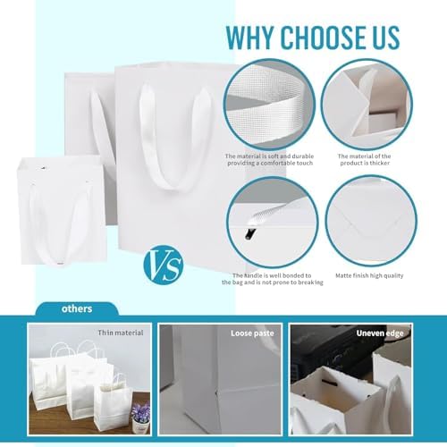 Aosric Smll White Gift Bags with Tissue Paper, 30 Pack, 6x3x8 In - Image 5