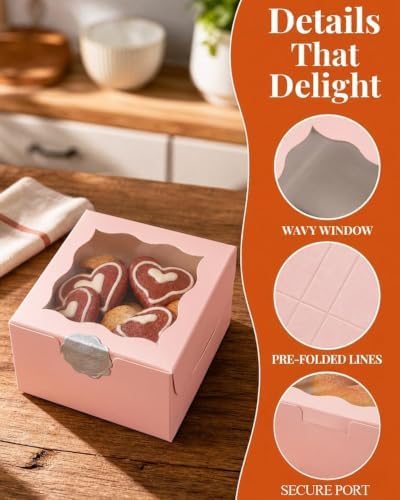 Bakepacker Bakery Boxes with Window, Pink, 4"x4"x2.5", 400pcs - Image 4