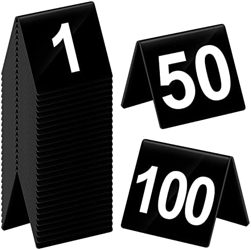 Tuanse 100 Pcs Acrylic Table Numbers, 1-100 Table Tent Cards 2.5x2x1.6 Inch by Tuanse