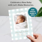 Let's Make Memories Personalized Baby Announcement Cards - Birth, Adoption - Boy, Girl - Premium Quality Custom Photo Cards for Mailing - 5x7 - Includes White Envelopes - Soft Plaid - 75 ct - Image 2