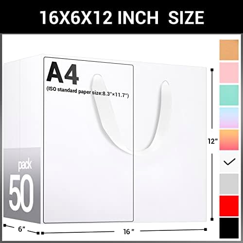 EUSOAR Exra Large Size Gift Wrap Bags in Bulk, 50 Pack 16x6x12 inches White Paper Heavy Duty Bags with Handles, for Wedding, Grocery, Boutique, Retail, Business, Party Favors - Image 2