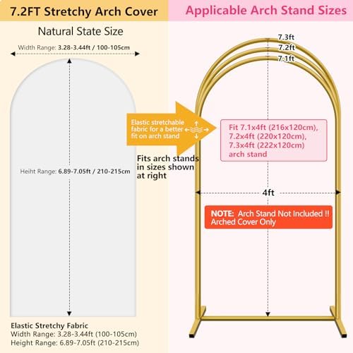 Wedding Arch Backdrop Cover 7.2FT, 6FT Spandex Fitted White Arch Covers 2 Set Round Top Chiara Arches Backdrop Cover for Wedding Birthday Party Ceremony Banquet Decoration - Image 4