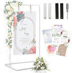 Wedding Welcome Sign Stand, Welcome to our Wedding Sign Holder, Elegan White Easel Stand for Sign Poster With 39 Premium Templates & Leather Sign Hanging Straps,Easel Sign Stand for Wedding Decor by LIFEGOO