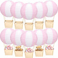 Rossesay 12 Sets Hot Air Balloon Decorations DIY Paper Lanterns Baby Shower Table Centerpieces Wooden Basket with Sticks for Gender Reveal, First Birthday Party, Wedding, Graduation(Pink) by Rossesay