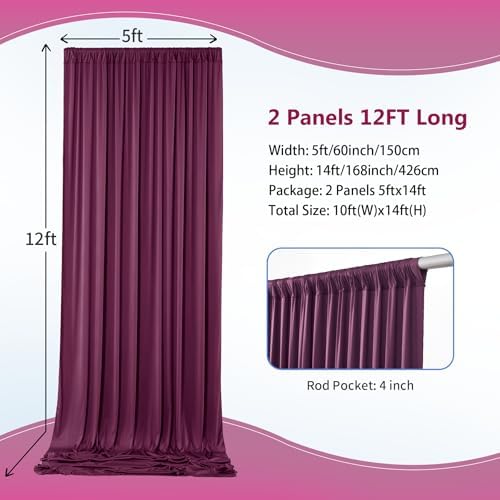 10ft×12ft Wrinkle Free Burgundy Backdrop Curtain for Wedding Parties, 2 Panels 5×12ft Long Soft Silky Polyester Backdrop Drapes Maroon Photo Back Drop Cloth for Birthday Photography Background - Image 3
