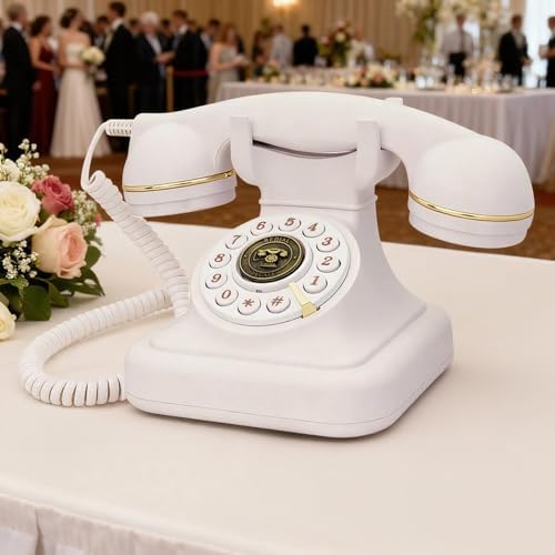 Audio Guest Book Wedding Phone, Vintage Telephone Recorder Wedding Guest Book, Retro Voice Recording Phone for Birthdays Party/Graduation/Baby Shower/Retirement/Special Occasions (White) by TelPal