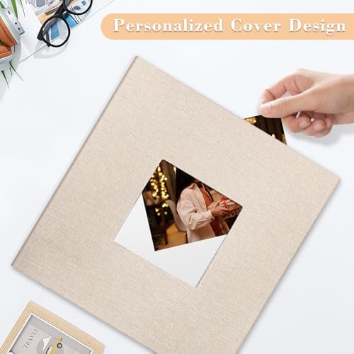 Large Photo Album Self Adhesive, DIY Scrapbook Album for 600 Photos, 13"x12.6" 120 Pages Light Beige Linen Cover Memory Book - Image 2