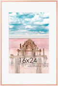 FLYJOE 16x24 Frame | 16x24 Poster Frame With Mat For 12x18 | Metal Aluminum Picture Frame With Tempered Glass | Minimalist Modern Poster Frame | Hanging Hardware Included | Rose Gold by FLYJOE