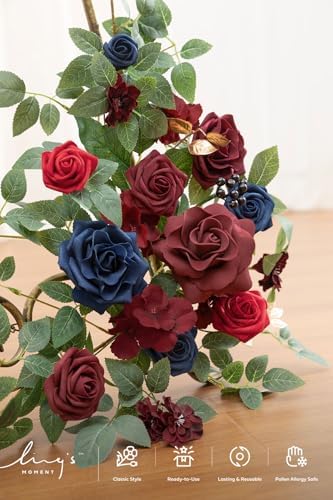 Ling's moment Welcome Sign Flowers, Wedding Floral Swag, Burgundy Navy Blue - Image 4