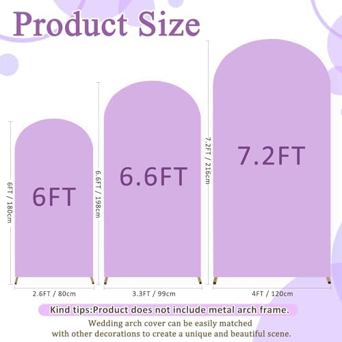 FOTSHARER 7.2FT 6.6FT 6FT Lavender Arch Cover Set of 3 Wedding Arch Cover Fabric Spandex Arches Backdrop Cover for Metal Arches Frame Arch Covers Stretchy Backdrop for Wedding Baby Shower Decoration - Image 4