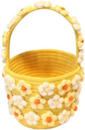 Handwoven 3D Floral Basket with Handle 12" × 7" × 6" by Unknown