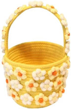 Handwoven 3D Floral Basket with Handle 12" × 7" × 6" by Unknown
