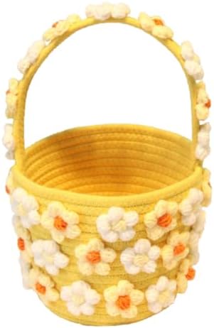 Handwoven 3D Floral Basket with Handle 12" × 7" × 6" by Unknown