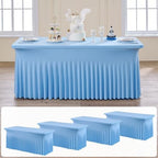 4 pk Baby Blue Spandex Tablecloth 6ft with Ruffle Skirt, Wrinkle Free High Stretch Fitted Tablecloths for 6 Foot Rectangle Tables, Blue Eastic Spandex Table Covers 6ft for Parties Banquet Weddings by ENJOYYOURPARTY
