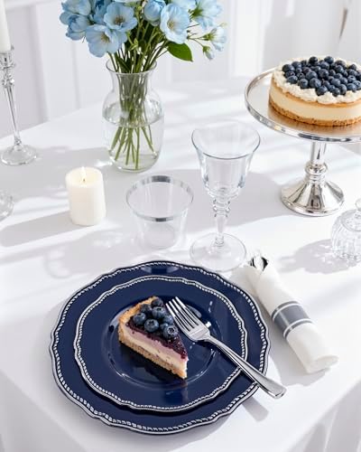 Hioasis 175 Pcs Blue Silver Plastic Plates Wedding & Party - Image 6