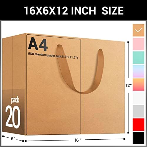EUSOAR Extra Large Gift Wrap Bags in Bulk, 20 Pack 16x6x12 inches Kraft Paper Bags with Handles, Heavy Duty Totes for Wedding, Grocery, Boutique, Retail, Business, Party Favors, Birthdays - Image 2