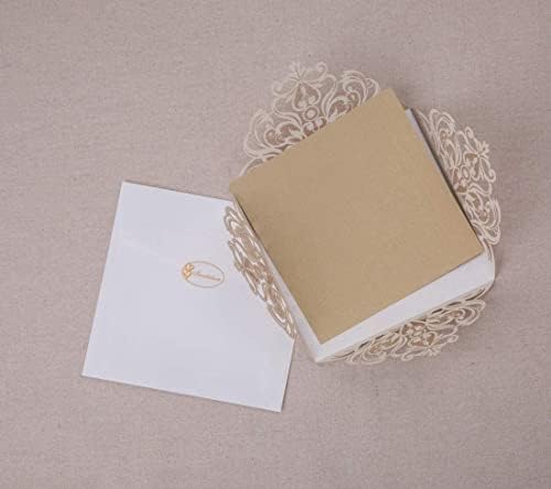 Hosmsua 50PCS Personalized Ivory Wedding invitation with Envelopes, 6.3x6.3 Laser Cut Hollow Lace Rose Invitation for Wedding Engagement Birthday Invite (Customized Printed) - Image 7