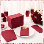 120 Pcs Burgundy Linen-Feel Paper Napkins with Built-in Flatware Pocket, Pocket Linen Napkins Prefolded Cloth Like Paper Napkins Bulk for Silverware Wedding Baby Shower Birthday Bridal Party - Image 5