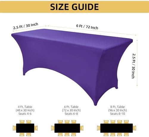 10-Pack 6ft Spandex Table Covers for Rectangle Standard Folding Tables - Wrinkle Resistant Stretch Tablecloths - Ultimate Fitted Table Protector for Parties, Banquet, Wedding - Image 4
