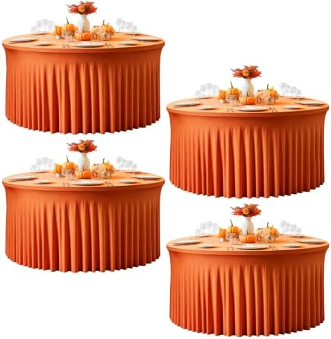 GALLETY 4 Pack Harvest Pumpkin Round Spandex Tablecloth 60 Inch for 5 FT Circle Tables, Reusable Fitted Stretch 120 Inch Round Tablecloth for Fall, Thanksgiving, Halloween, Wedding and Party Decor by Creativepartyuniquedecorat