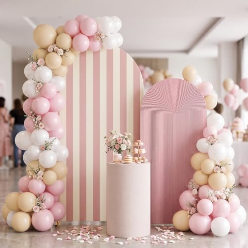Blush Pink 2 Set Striped & Solid Ripple Arch Backdrop Cover Decor - Image 4