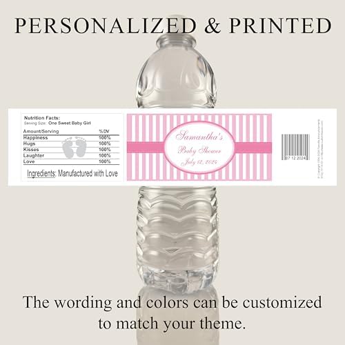 Pink Stripes Baby Shower Water Bottle Labels, Waterproof (Set of 24)(Y693) - Image 3